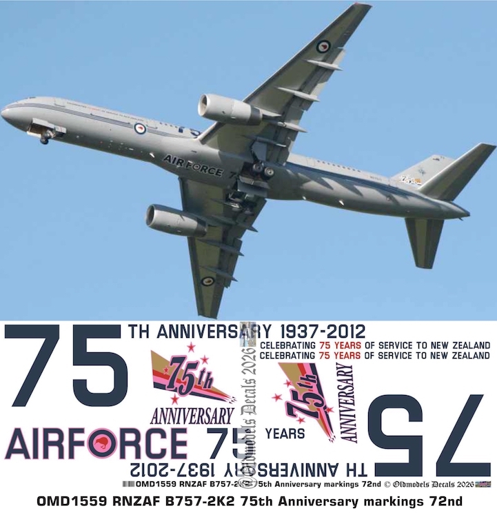 OMD1559 Boeing B757-2K2 Royal New Zealand Air Force 75th Anniversary Markings (image for) OMD1559 Boeing B757-2K2 Royal New Zealand Air Force 75th Anniversary Markings