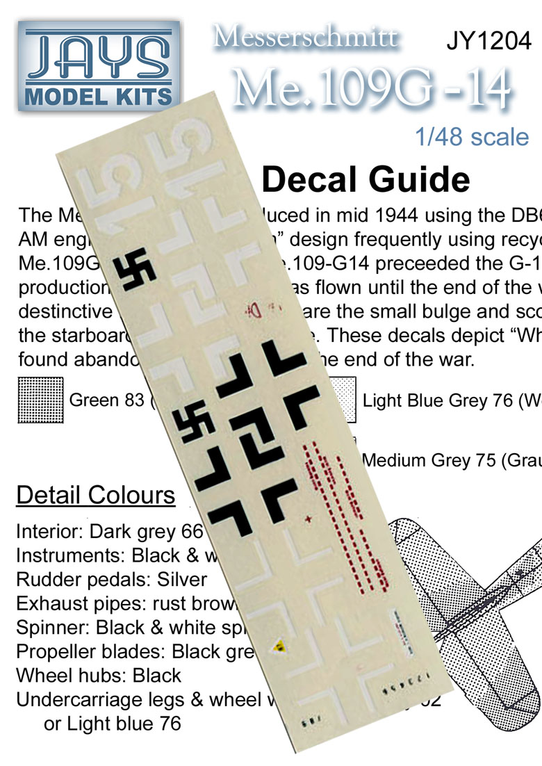 JY1204 Messerschmitt Me109 G-14 Decal Sheet (image for) JY1204 Messerschmitt Me109 G-14 Decal Sheet