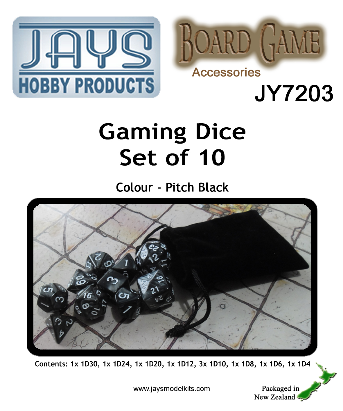JY7203 Gaming Dice Set of Ten - Colour: Pitch Black (image for) JY7203 Gaming Dice Set of Ten - Colour: Pitch Black